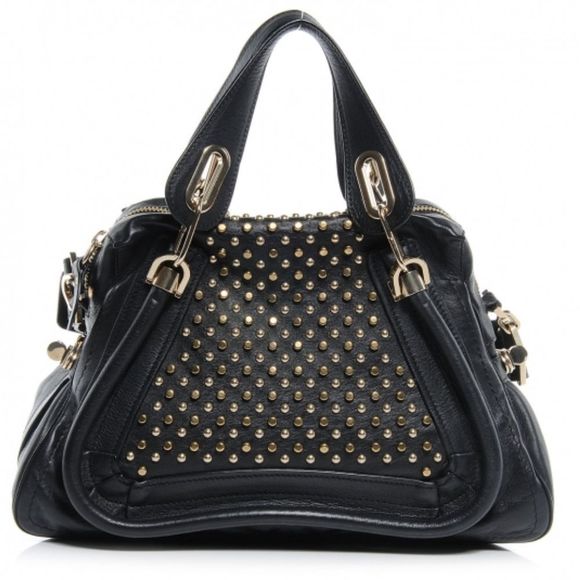 Chloe Handbags - Chloé Leather Studded Medium Paraty Bag - Black